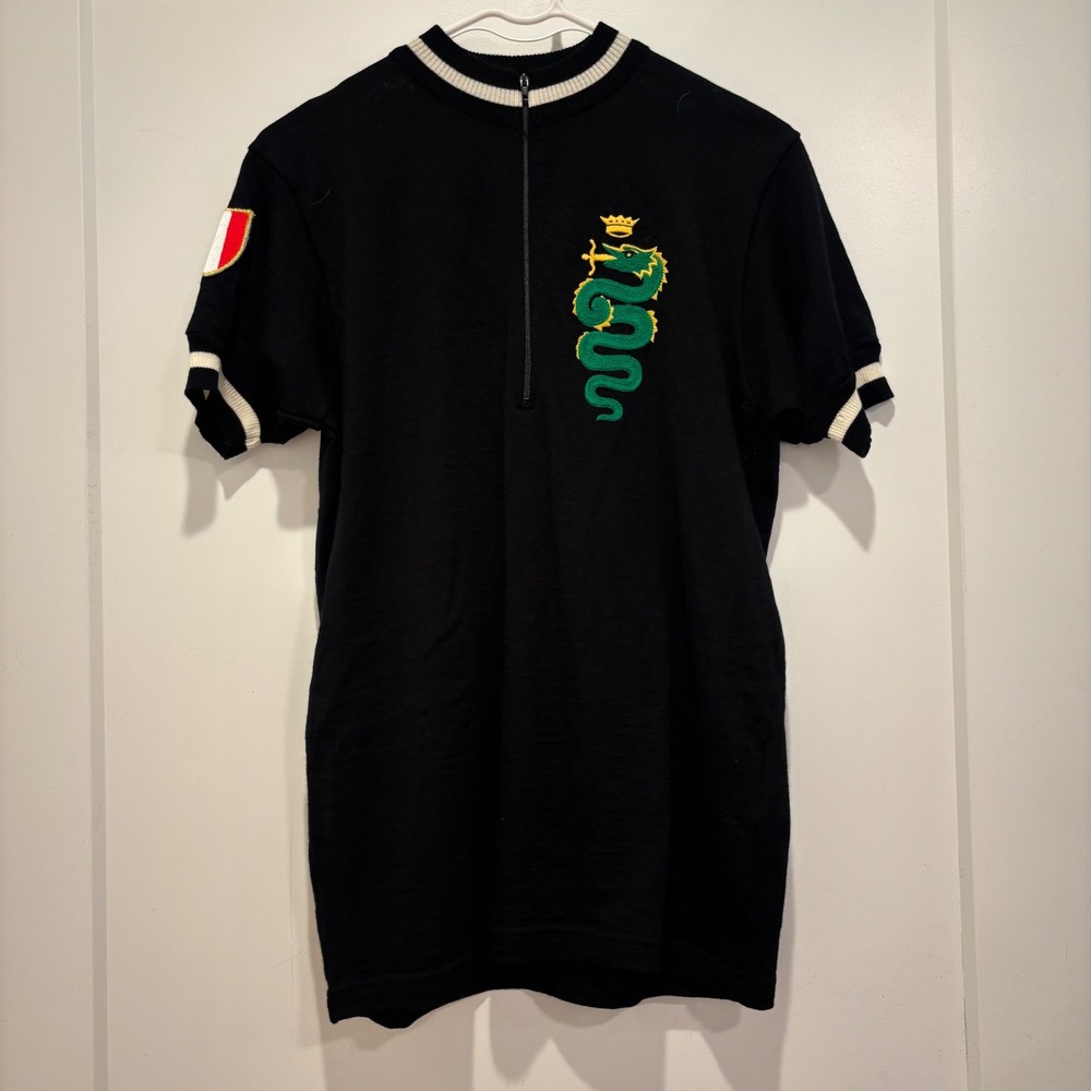 Woolistic Retro Merino Wool Cycling Jersey Black Green Dragon Italy Flag M